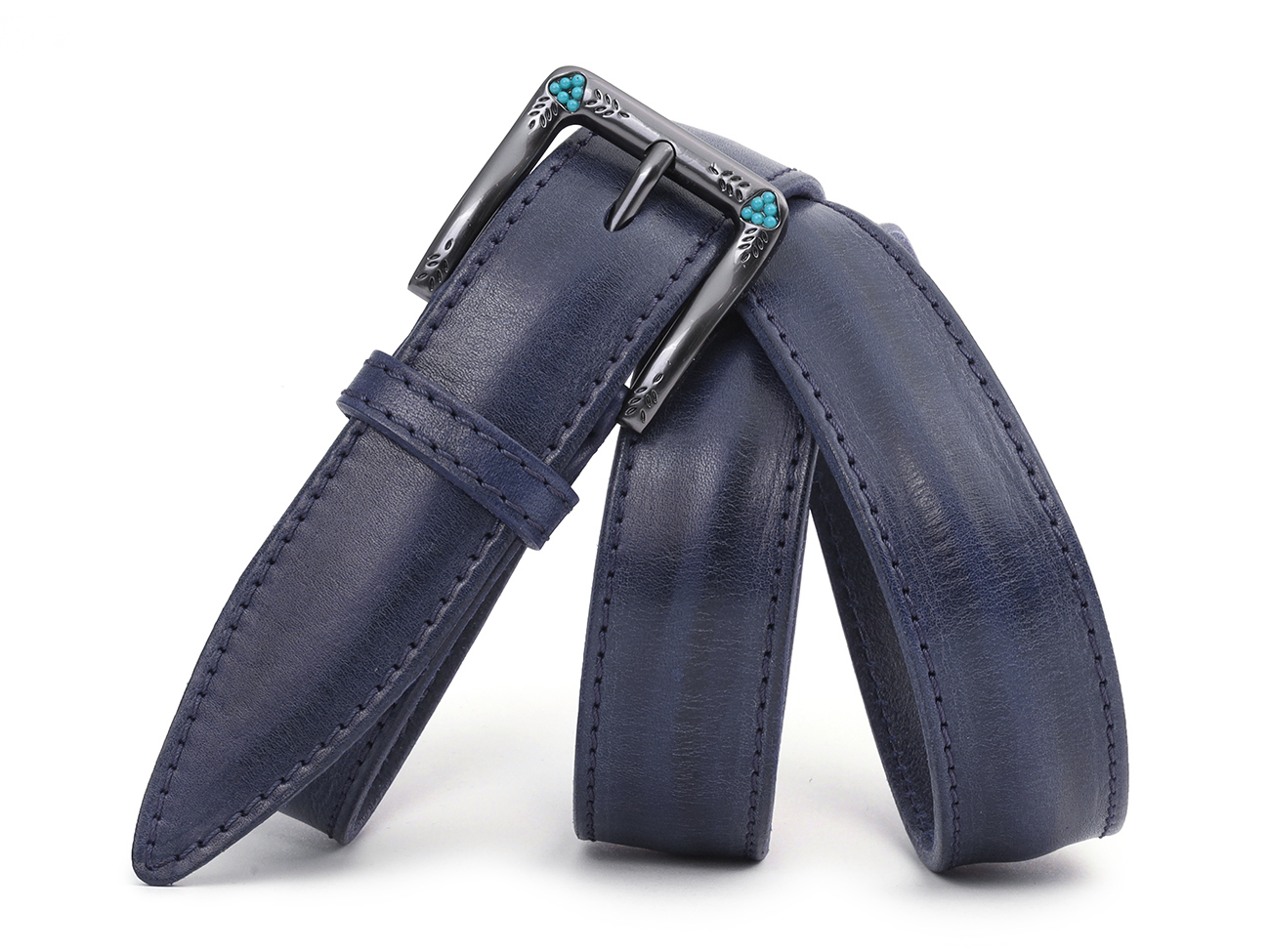 Кожаный синий женский джинсовый ремень B35-74