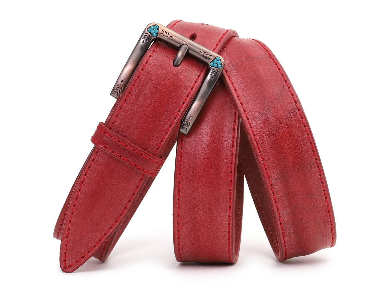 Кожаный красный женский джинсовый ремень B35-76