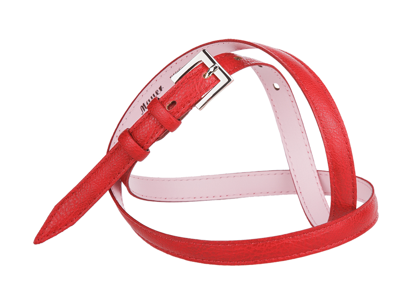 Кожаный красный женский узкий ремень DX30-15