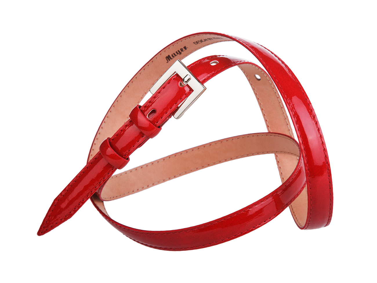 Кожаный красный женский узкий ремень DX34-15