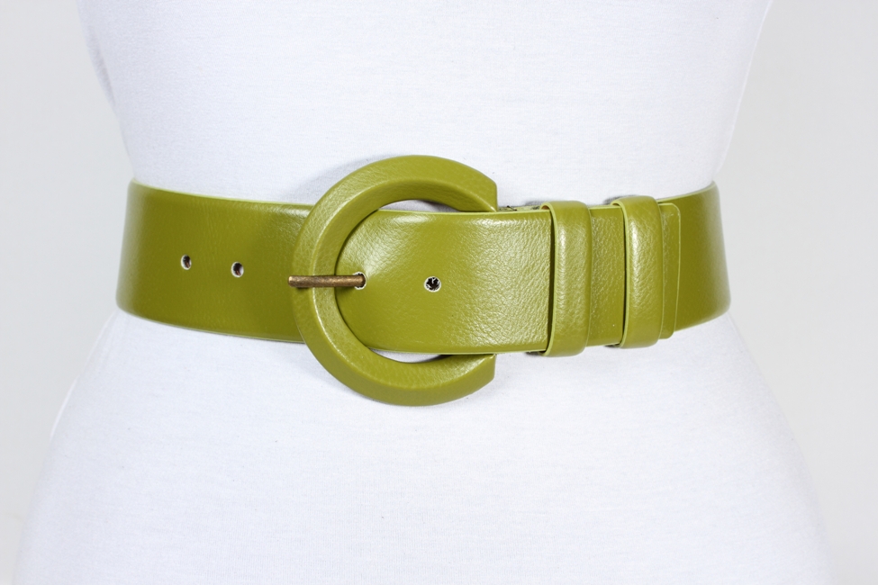 Кожаный зеленый женский широкий ремень P50-07