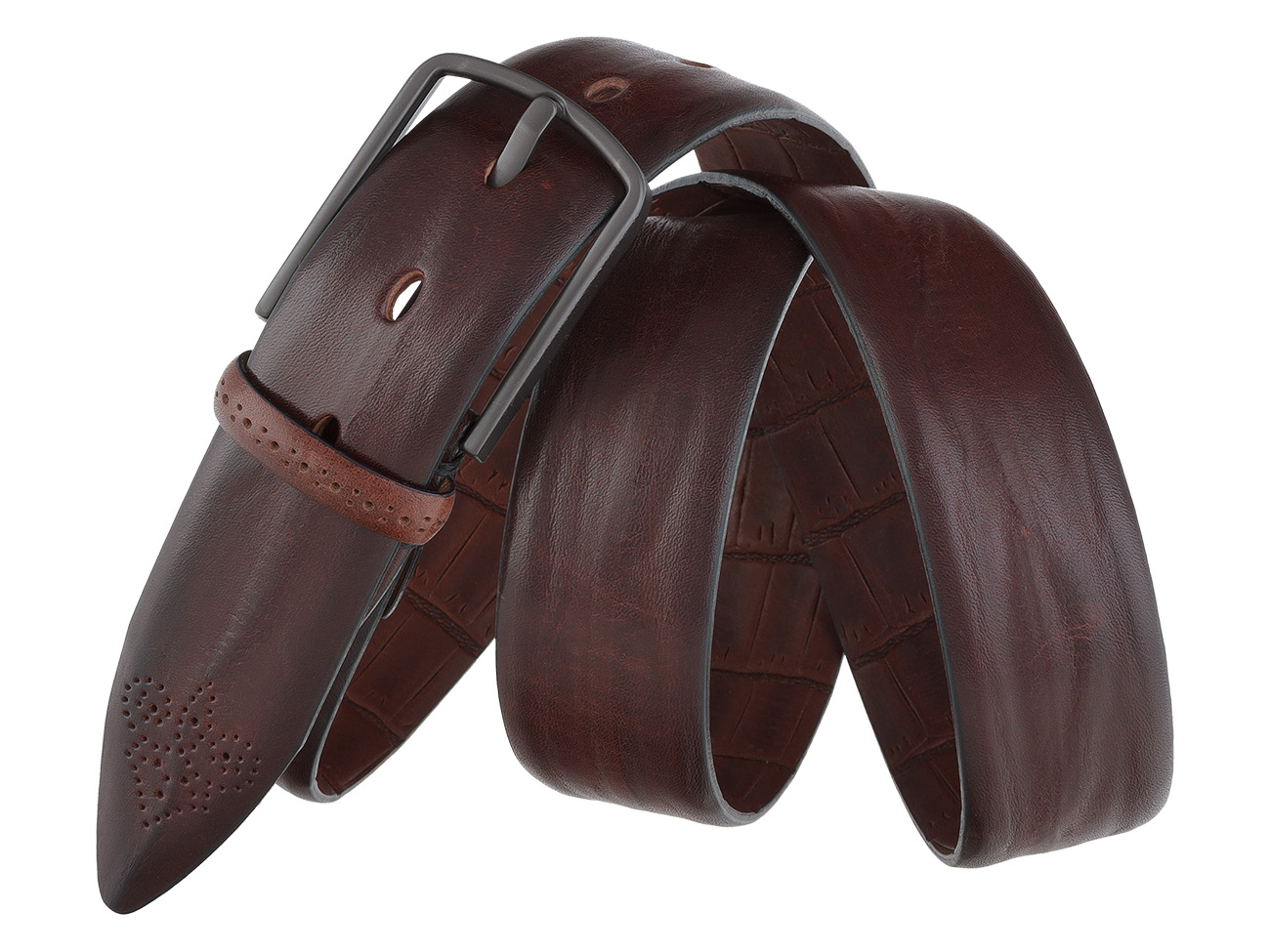 Кожаный коричневый ремень ручной работы SPR35-25 вид 3
